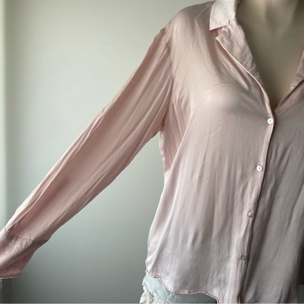 MNG Silky 100% Viscose Button Down Blouse Drapey Pink Size 10 Medium Large - Picture 6 of 9